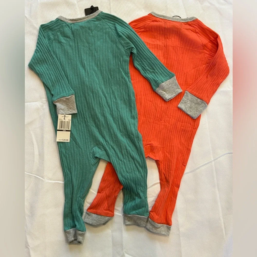 7 for all Mankind One Piece Ribbed Romper 100% Cotton SET of 2 Size 18M NEW
